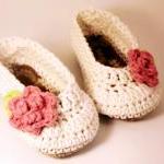 Antique Ivory Ballet Style Crochet Booties With..