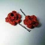 Red Rose Bobby Pins, Crochet Wool