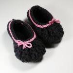 Bow Baby Booties - Gray With Pink Trim