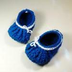 Baby Booties - Gathered Bow Style - Bright Blue..