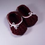 Baby Booties - Gathered Bow Style - Burgundy And..