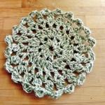 Crochet Dish Cloths In Green And Cream, Vintage..