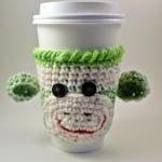 Coffee Cozy - Sock Monkey - Crochet - Lime Green