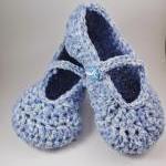 Mary Jane Slippers - Crochet - For Women - Blue..