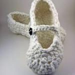 Mary Jane Slippers - Crochet - For Women - White..