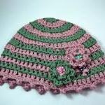 Crochet Flapper Beanie Hat, Stripe- Ready To Ship..