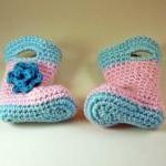 Crochet Baby Booties, Pink And Blue, Rain Galosh..