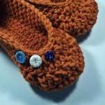 Womens Slippers - Orange Wool - Vintage Buttons