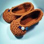 Womens Slippers - Orange Wool - Vintage Buttons