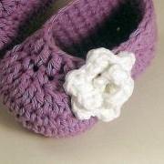 Rose Baby Booties - lavender and white