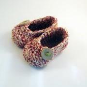 Boys Wood Button Booties. red, beige