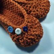 Womens slippers - orange wool - vintage buttons