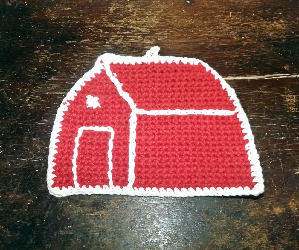 Vintage Look Cottage Dish Cloth, Red And White