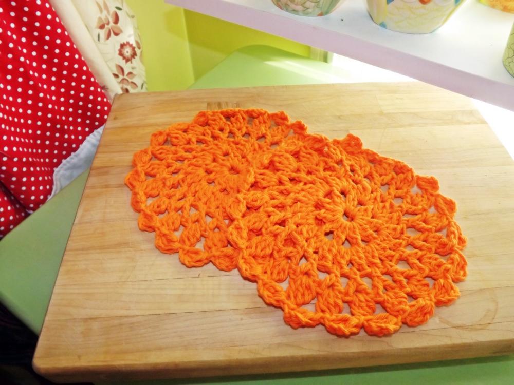 Crochet Dish Cloths In Orange, Vintage Doily Inspiredfrom Dishclothdiva