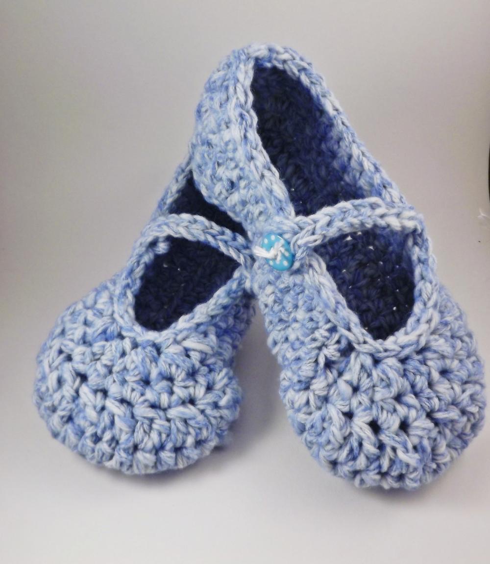 Mary Jane Slippers - Crochet - For Women - Blue And White