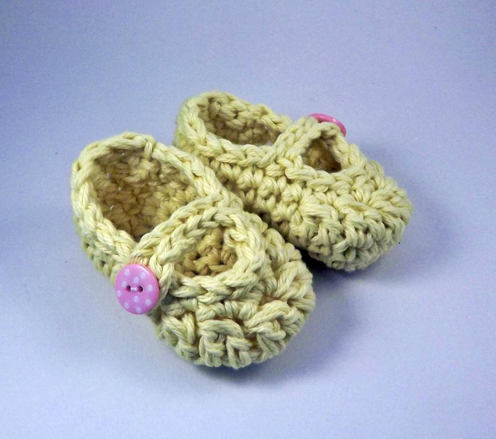 Crochet Baby Booties, Yellow, Mary Jane Style