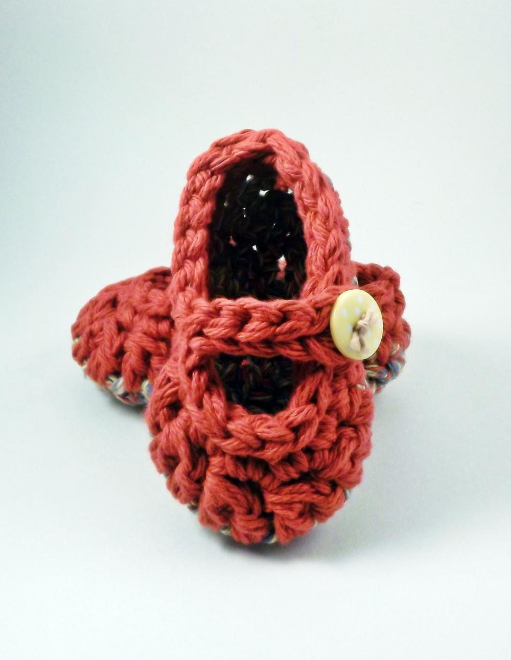 Red Baby Booties, Mary Jane Style, Crochet