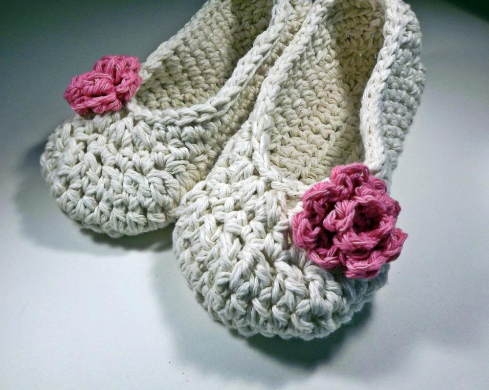 Antique Ivory Adult Slippers With Pink Rose - Bestseller - Ready To Ship