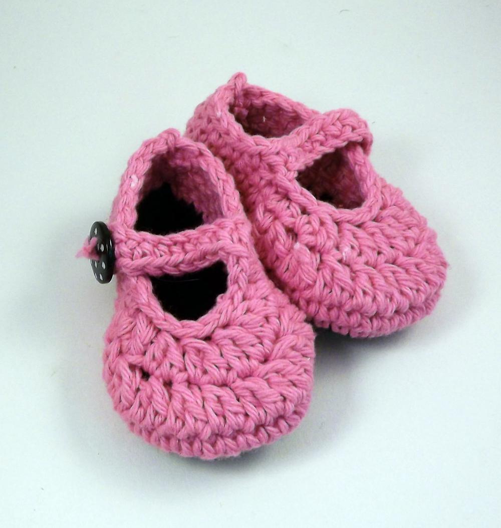 Crochet Baby Booties, Pink Mary Jane Style, Ready To Ship